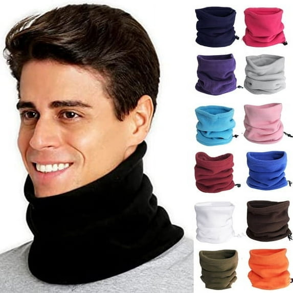 Visland Women Men Neck Gaiter, Fashion Casual Solid Color Adjustable Drawstring Soft Cozy Fleece Winter Face Neck Head Warm Windproof Neck Cover Scarf for Outdoor Skiing Cycling