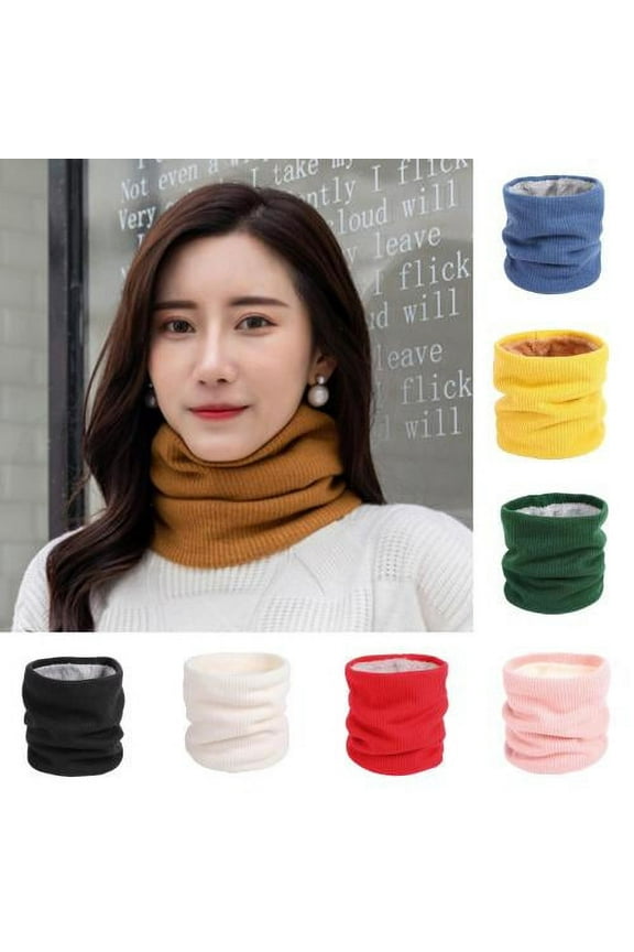 Women Men Neck Gaiter Scarf, Fashion Casual Solid Color Double Layers Thick Soft Cozy Knitted Plush Lined Winter Neck Warm Circle Loop Neckwear for Outdoor Cycling Skiing