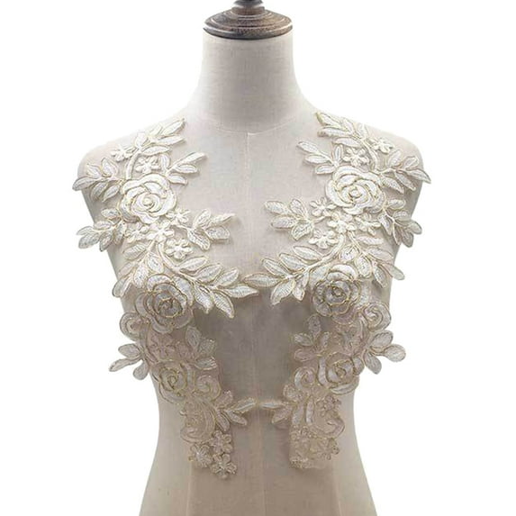 Visland Women Neckline Applique, Fashion Soft Milk Silk Flower Lace Hollow Embroidered Tassel Decor Collar Applique Trim Clothes Sewing Accessory for Ballgown Wedding Dresses Gown DIY