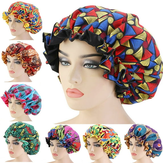 Visland Women Satin Bonnet Sleeping Cap Soft Silk Floral Night Hats Reversible Double Layer Large Hair Care Cap Bath Head Wrap