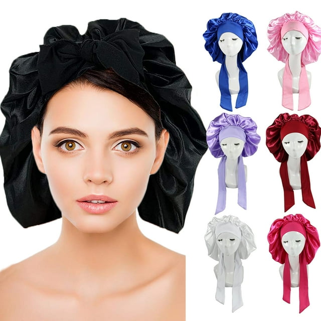 Visland Women's Silk Adjustable Satin Sleeping Cap for Long Curly Hair with Elastic