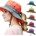 thumbnail image 1 of Visland Women Sun Hats, Women's Ponytail Bucket Hat Outdoor UV Protection Foldable Summer Mesh Wide Brim Beach Fishing Hat with Ponytail Hole, 1 of 8