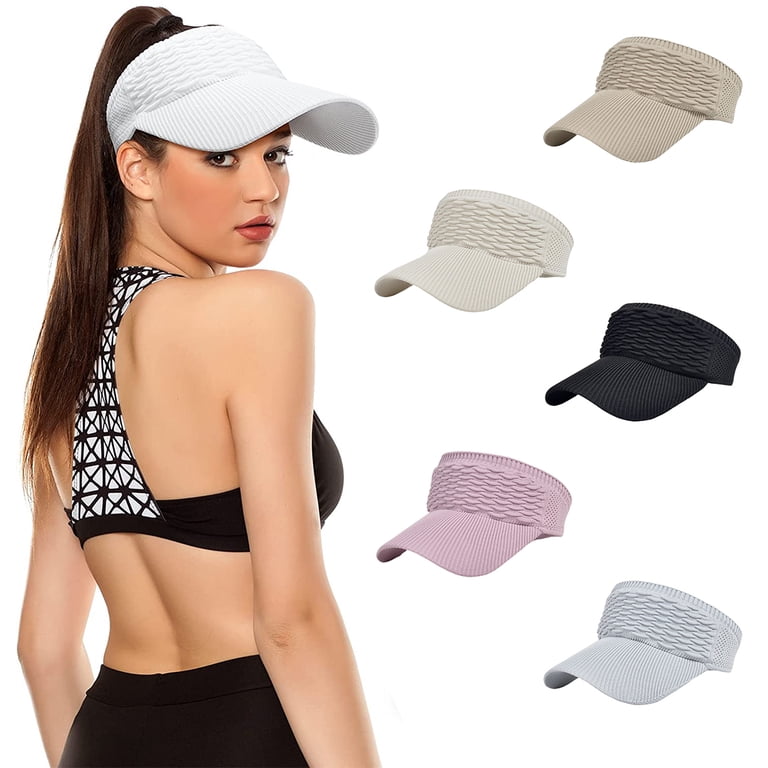 6 Pack Knitted Sun Visor Hats for Women Elastic Empty Top Quick Drying Wide YOLAI Sun Visor Hat for Women Elastic Knitted Hats Empty Top  main image 2