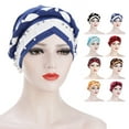 thumbnail image 1 of Visland Women Turban African Pattern Braided Dual Color Faux Pearl Decor Headwrap Sleep Beanie Pre-Tied Bonnet Elastic Knot Cap, 1 of 6