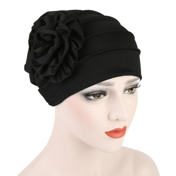 Visland Women Turban Flower Caps Vintage Beanie Headscarf Elastic Headwrap Hat,Balck