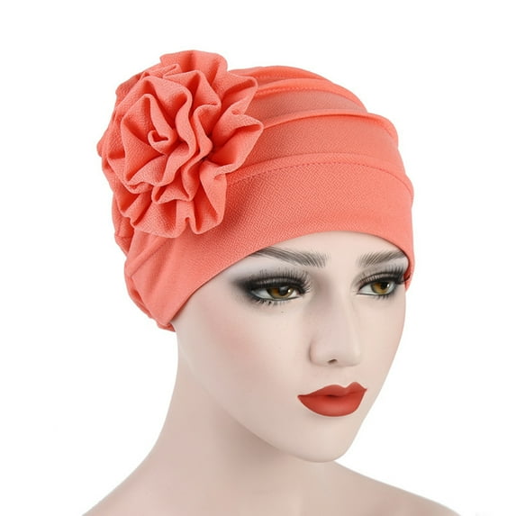 Visland Women Turban Flower Caps Vintage Beanie Headscarf Elastic Headwrap Hat，Watermelon Red