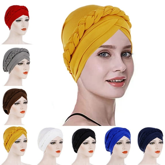 Visland Women Turban Hat, Fashion Casual Solid Color Braid Design Soft Cozy Milk Silk Muslim Hijab Chemo Cap Hair Care Cap Head Wrap for Hair Beauty Daily Wear