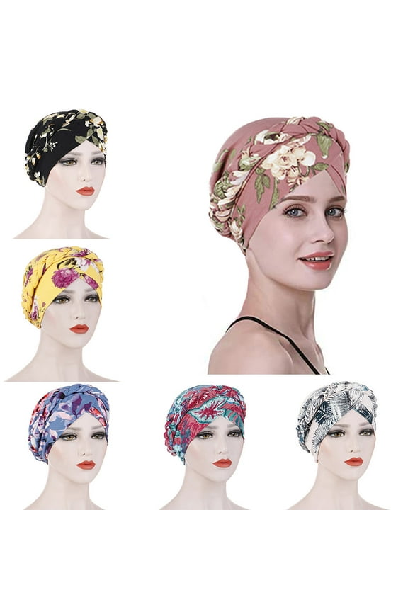 Women Turban Hat, Fashion Elegant Floral Print Braid Design Soft Cozy Milk Silk Sleep Night Cap Hair Care Cap Chemo Bonnet Muslim Headwrap Headwear for Hair Beauty Daily Wear