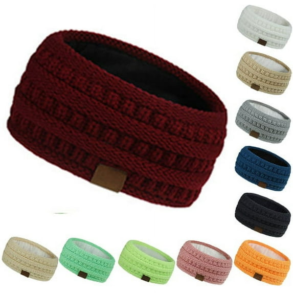 Visland Women Turban Headband, Fashion Casual Solid Color Soft Cozy Knitted Plush Lined Autumn Winter Ear Warm Hairband Head Wrap for Outdoor Daily Wear