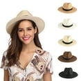 thumbnail image 1 of Visland Women Wide Brim Straw Panama Roll up Hat Belt Buckle Fedora Beach Sun Hat UPF50+, 1 of 5