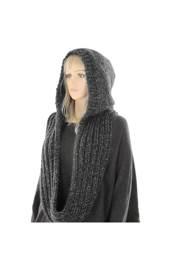 Women Winter 3 in 1 Hooded Hat Scarf Wrap Shawl Crochet Knit Pullover Neckwarmer