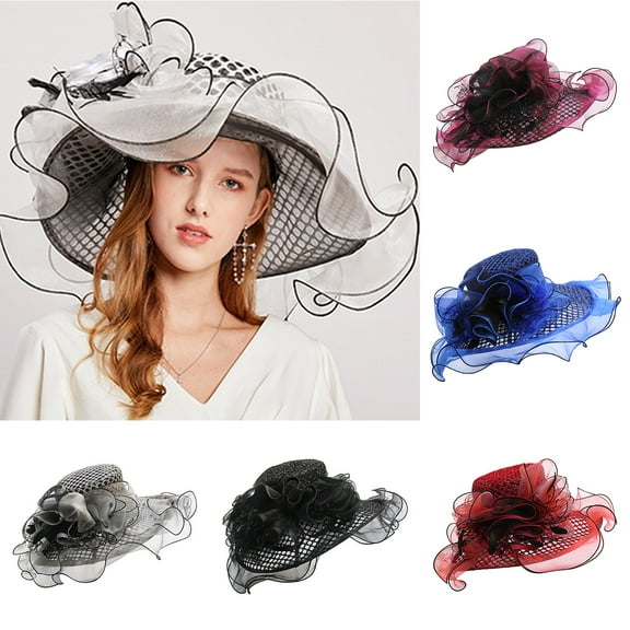 Visland Women's Church Derby Dress Fascinator Bridal Cap British Tea Party Wedding Hat,Wide Brim Medieval Curling Edge Hollow Out Banquet Cap