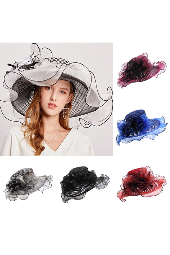 Women's Church Derby Dress Fascinator Bridal Cap British Tea Party Wedding Hat,Wide Brim Medieval Curling Edge Hollow Out Banquet Cap