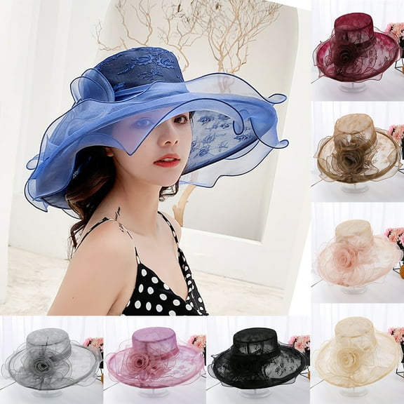 Visland Women's Church Derby Dress Fascinator Bridal Cap British Tea Party Wedding Hat,Wide Brim Wavy Edge Lace Sun Hat