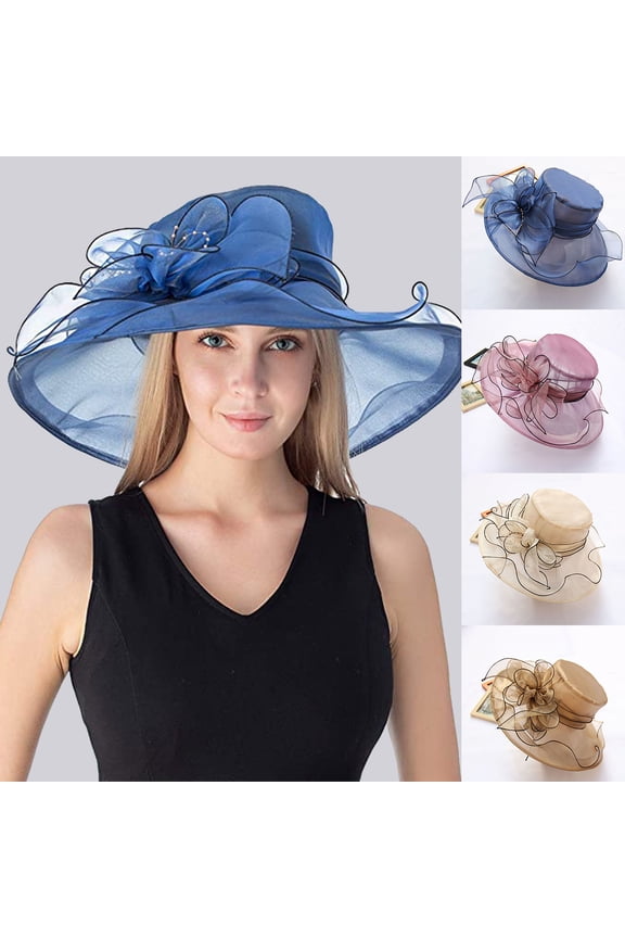 Women's Hats Church Tea Party Fascinator for Horse Race Wedding,Lady Wide Brim Flower Sun Hat