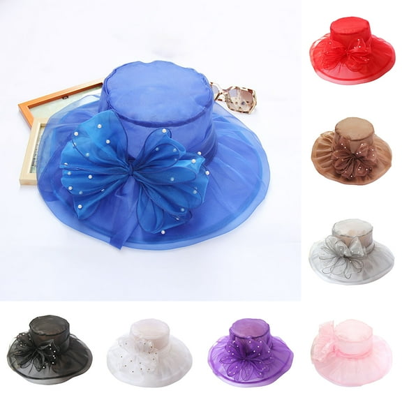 Visland Women's Organza Church Derby Fascinator Cap Kentucky Tea Party Wedding Hat Faux Pearls Flower Bucket Hat