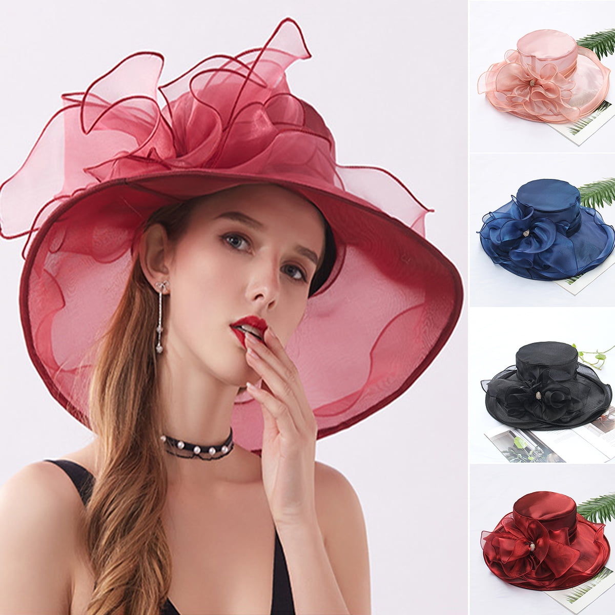 2671 Women’s Organza Church Tea Party Wedding Fascinator Hat Uv-anti Wide Womens Wide Brim Large Derby Fascinator Hat Organza Church  main image 3
