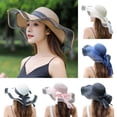 thumbnail image 1 of Visland Womens Bowknot Straw Hat Floppy Foldable Roll up Beach Cap Sun Hat Dome Hat UPF 50+, 1 of 8