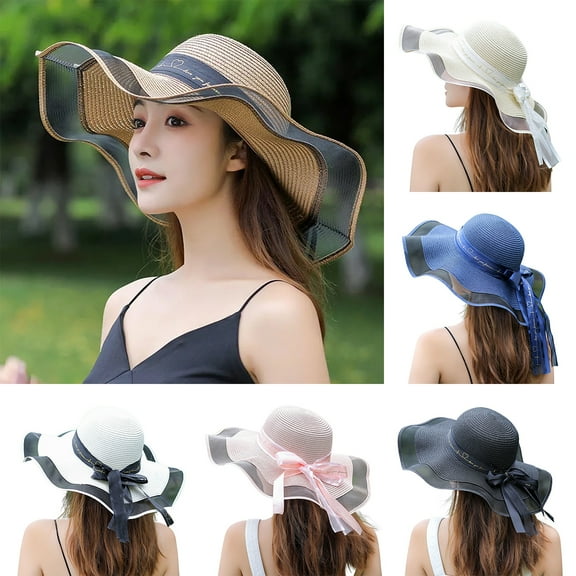 Visland Womens Bowknot Straw Hat Floppy Foldable Roll up Beach Cap Sun Hat Dome Hat UPF 50+