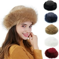 Visland Womens Faux Fur Hat for Winter, Classy Russian Style Suede Fluffy Warm Cap