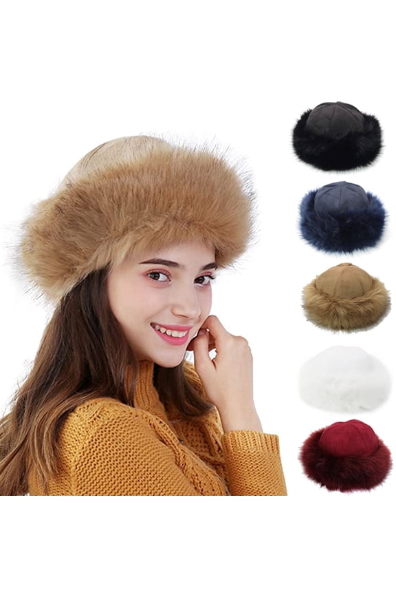 Womens Faux Fur Hat for Winter, Classy Russian Style Suede Fluffy Warm Cap