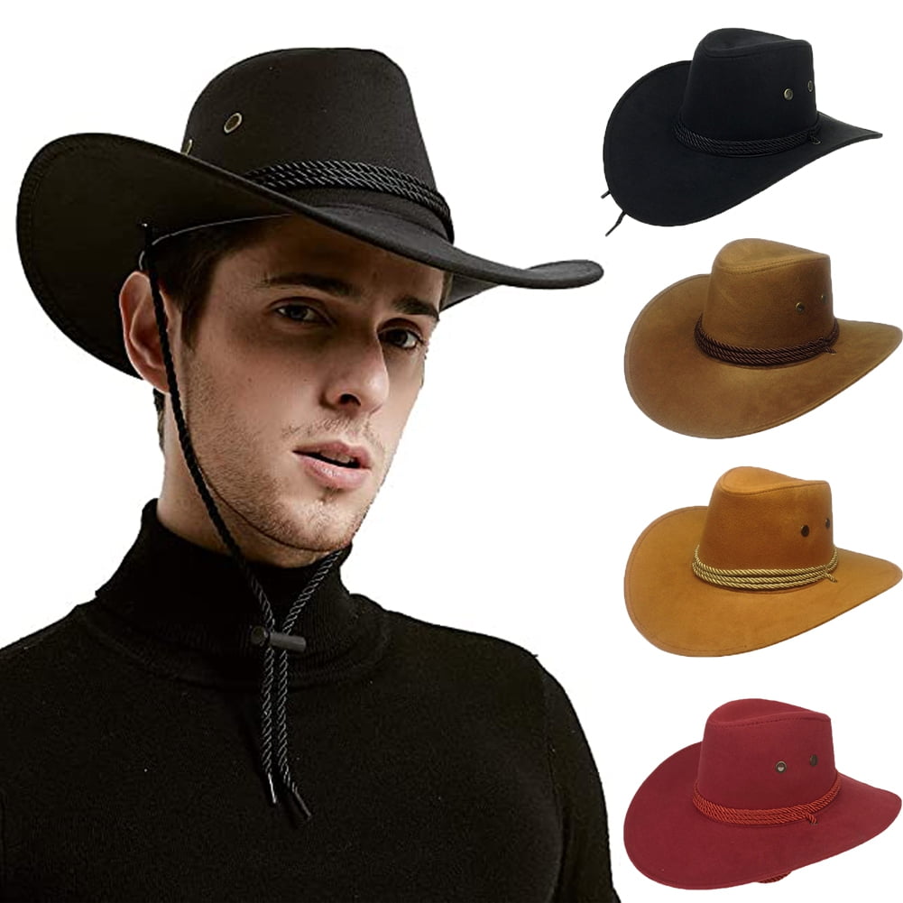 Beige Unisex Faux Suede Western Cowboy Hat - Wide Brim Vintage Fedora for Outdoor Travel,M(57-58cm) main image 1