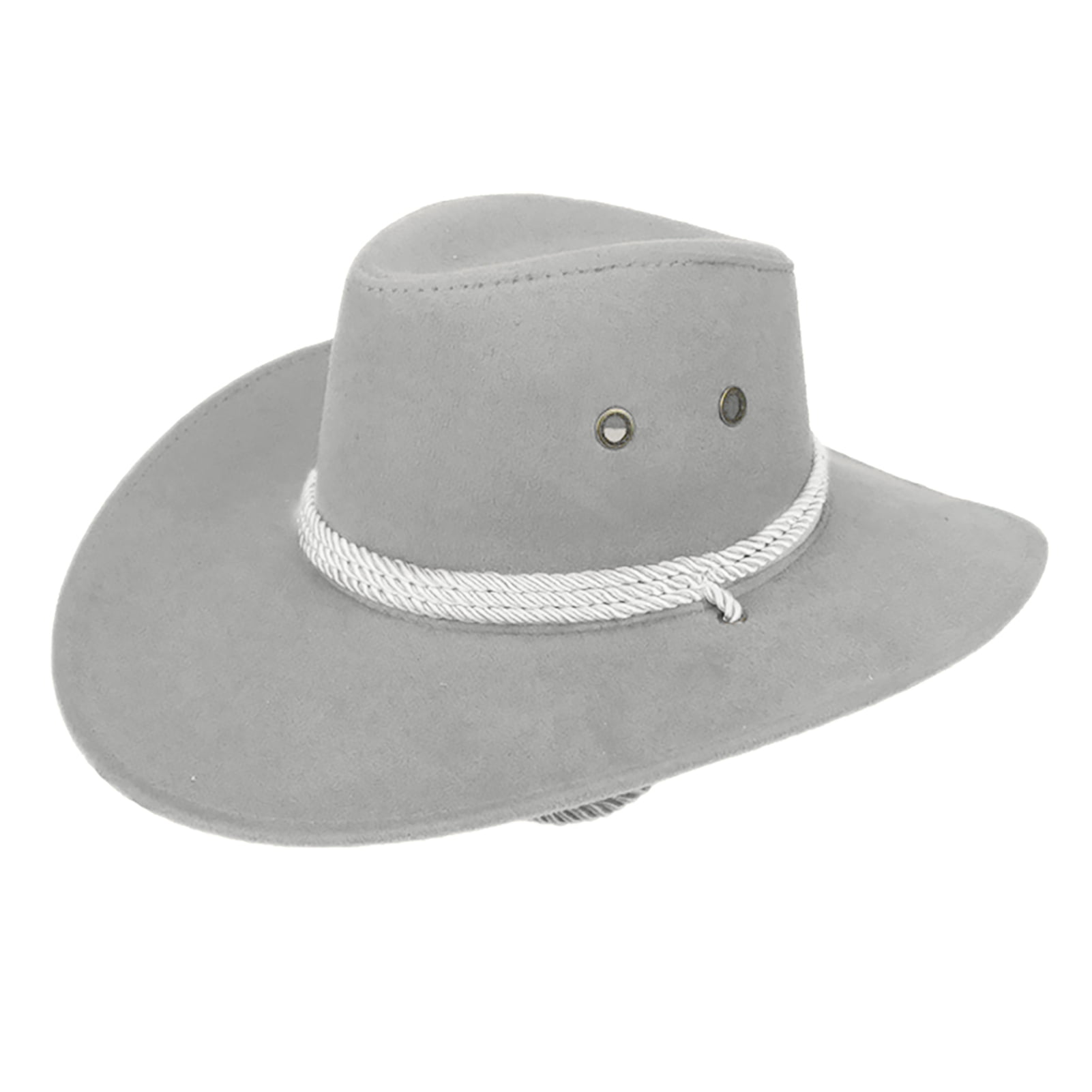 Visland Womens Mens Faux Felt Western Cowboy Hat, Fedora Outdoor Wide Brim Travel Hat with Strap, Adult Unisex, Size: One size, Gray