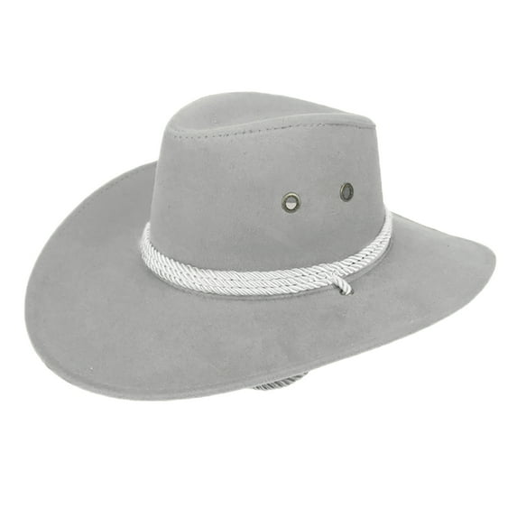 Visland Womens Mens Faux Felt Western Cowboy Hat, Fedora Outdoor Wide Brim Travel Hat with Strap