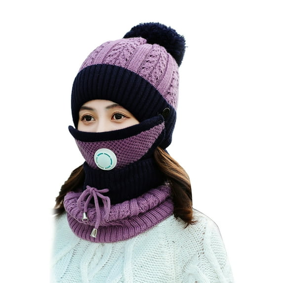 Visland Womens Pom Beanie Hat Scarf&Mask Set,Fleece Lined Knit Ski Winter Warm Set