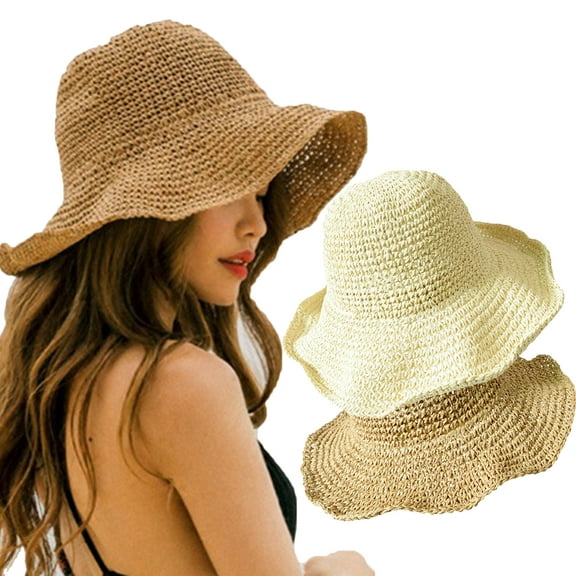 Visland Womens Sun Straw Hat Wide Brim UPF 50 Summer Sun Hat Foldable Beach Hat