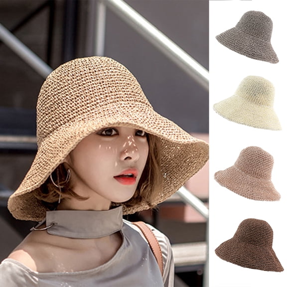 Visland Womens Wide Brim Straw Hat Big Floppy Foldable Roll up Cap Beach Sun Hat UPF 50+