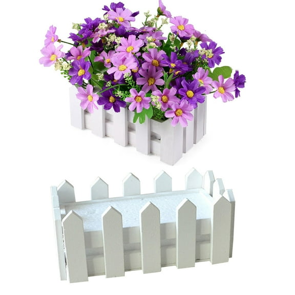 Visland Wood Picket Fence Planter,Wooden Flower Box Decorative Decking Boards for Home decoration,Wedding Decor,DIY Flower Arrangement (Fence only)