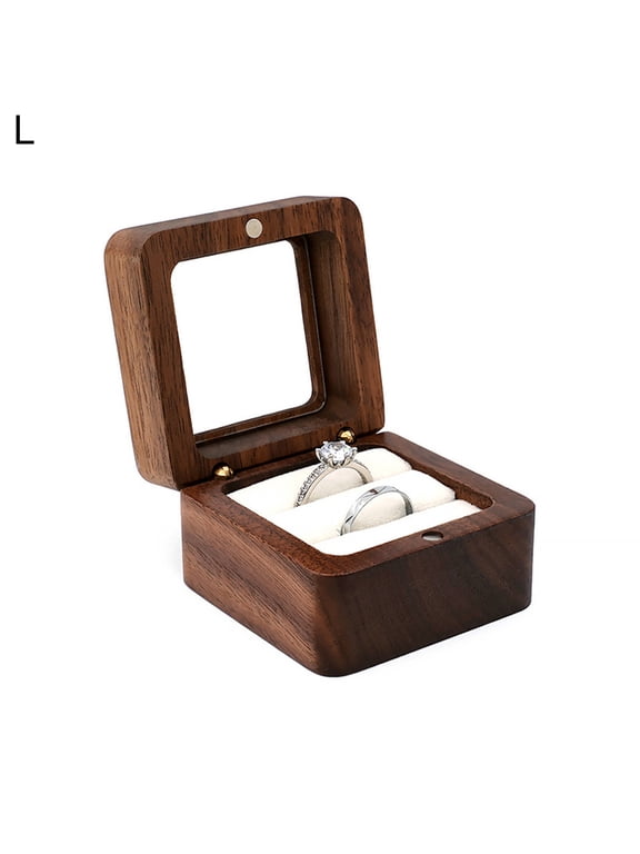 Wood Single Ring Box - Walnut Storage - Wooden Box for Engagement Rings, Promise Rings & Wedding Bands - Proposal Ring Box - Rustic Jewelry Box for Mr and Mrs