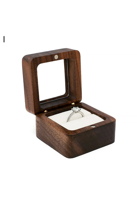 Wood Single Ring Box - Walnut Storage - Wooden Box for Engagement Rings, Promise Rings & Wedding Bands - Proposal Ring Box - Rustic Jewelry Box for Mr and Mrs