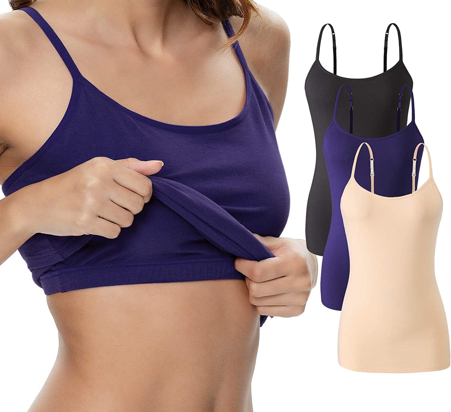 Vislivin Womens Cotton Camisole Adjustable Strap Tank Tops with Shelf Bra  Stretch Undershirts