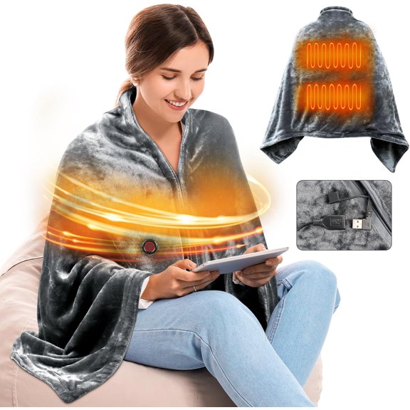 Vislone 59 x 33 Electric Heated Blanket with 3 Heating Levels, Gray, Without Power Adapter