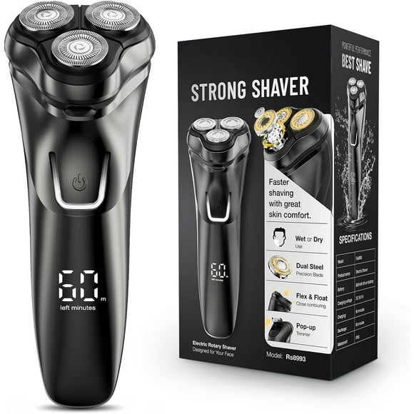 Vislone Electric Razor for Men, Rechargeable Electric Shaver for Men, Wet Dry Shaver with Pop-Up Trimmer, IPX7 Waterproof, Black
