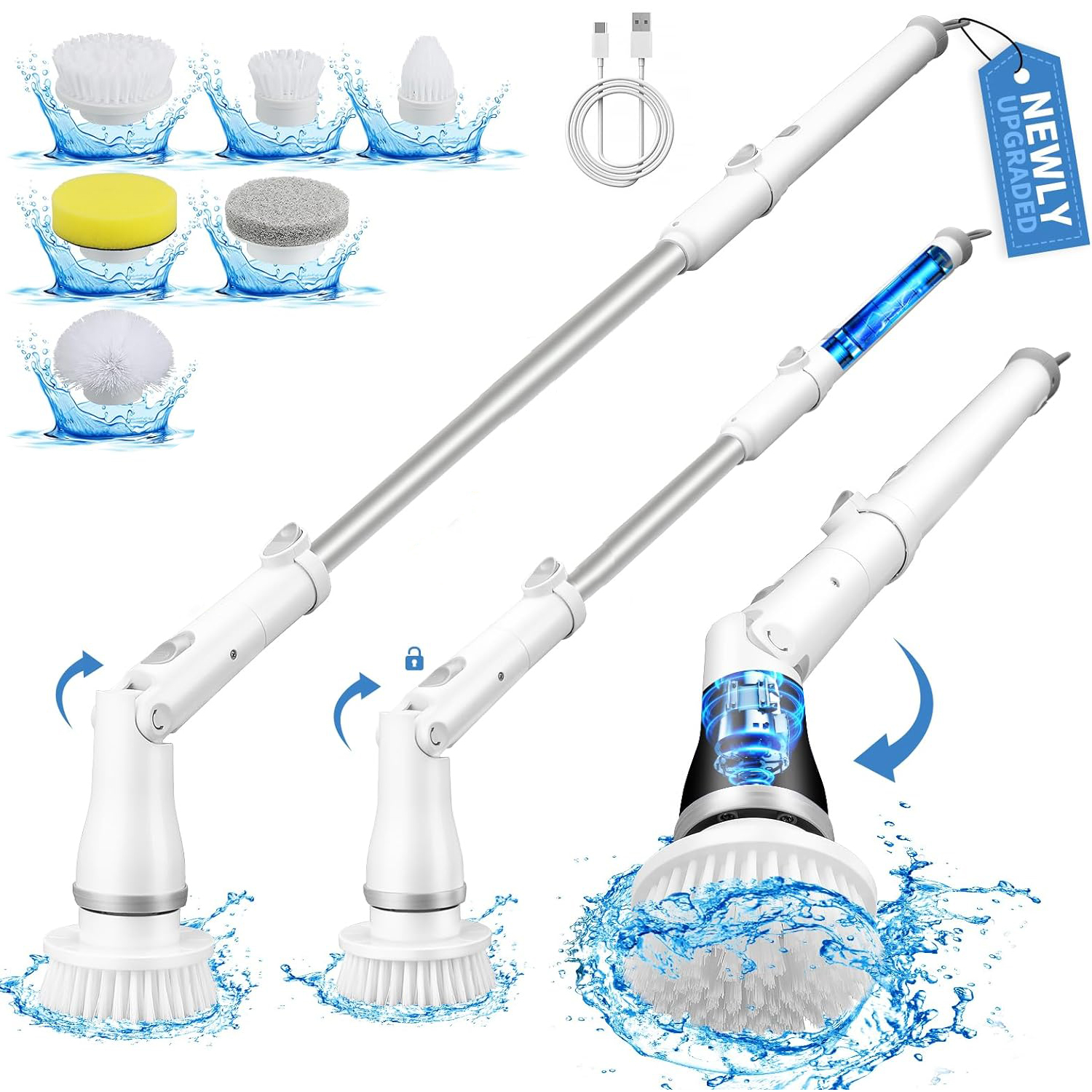 Vislone Electric Spin Scrubber, Cordless Shower Scrubbe with 6 ...