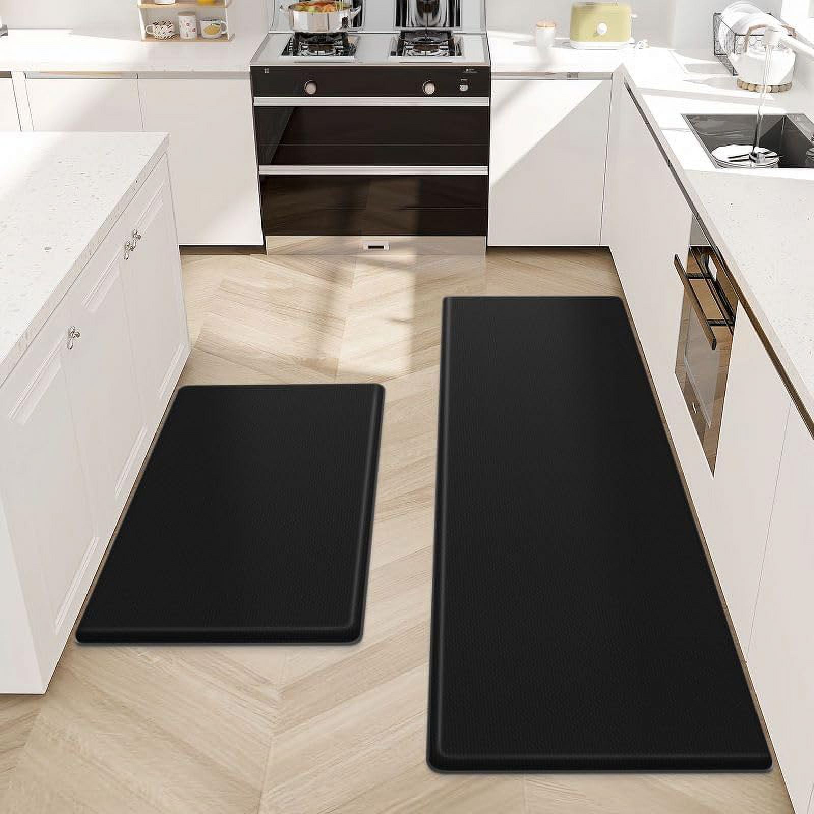 ASPMIZ Black Marble Kitchen Rug Set of 2, Memory Foam Kitchen Mats Set Non  Skid Washable, Waterproof PVC Kitchen Mats Anti Fatigue Floor Mat, 18'' x