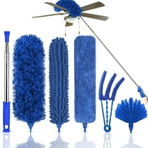 Vislone Microfiber Feather Duster, 6pcs Washable Cobweb Dusters with 100” Extension Long Pole Cleaning Kit, Bendable Telescopic Duster for Ceiling Fan, Blinds, Furniture, Cars