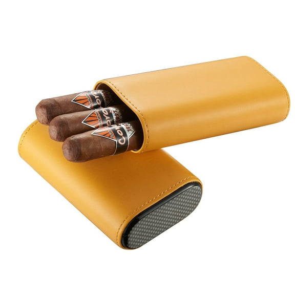 Visol Burgos Yellow Leather Cigar Case - Holds 3 Cigars