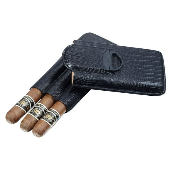 Visol Granada Black Leather 3-finger Cigar Case with Cigar Cutter