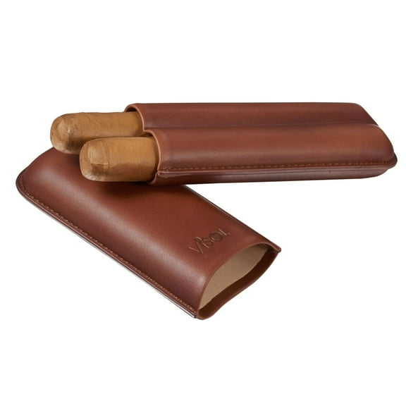 Visol Legend Brown Genuine Leather Cigar Case - Holds 2 Cigars