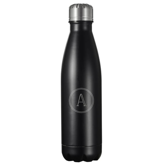Visol Marina Black Matte Insulated Water Bottle 16oz with Engraved Initial Black/A