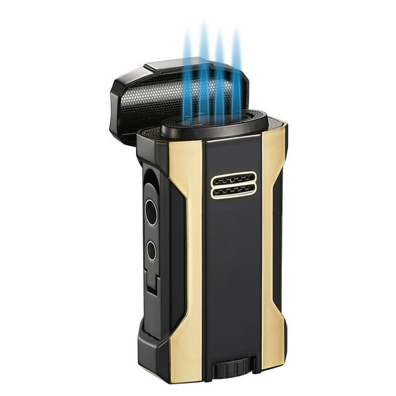 Visol Rhino 2.0 Black & Gold Quad Flame Torch Cigar Lighter