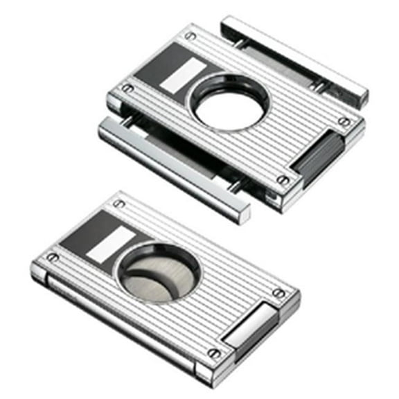 Visol "Sharp Lines" Premium Cigar Cutter, Chrome Plated Brushed Chrome