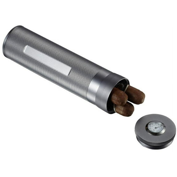 Visol Sterling Gun Satin Travel Cigar Humidor (Holds 3 Cigars)