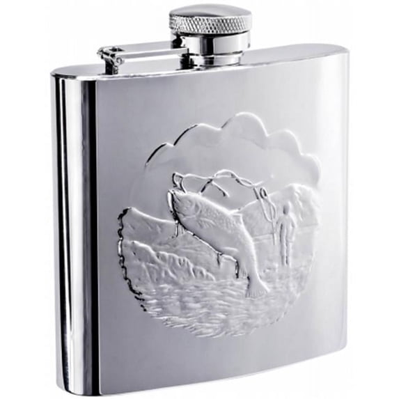 Visol VF1248 Visol Fisherman Embossed Polished Stainless Steel Flask - 6 oz