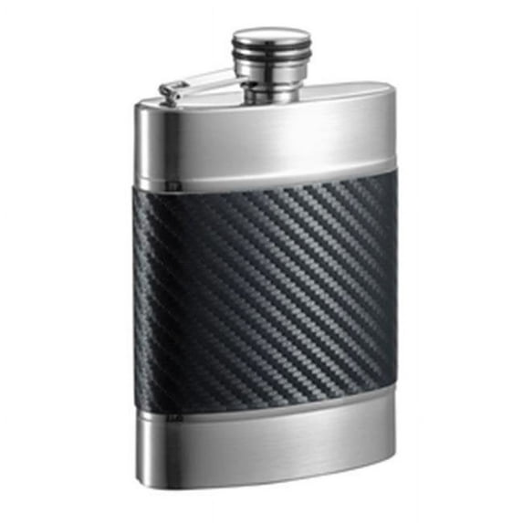 Visol VF6046 Wickeln Carbon Fiber Patterned Leatherette Liquor Flask - 6 oz