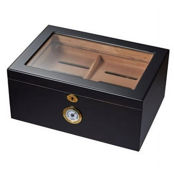 Visol VHUD302 Rainier Glass Top with Black Matte Cigar Humidor